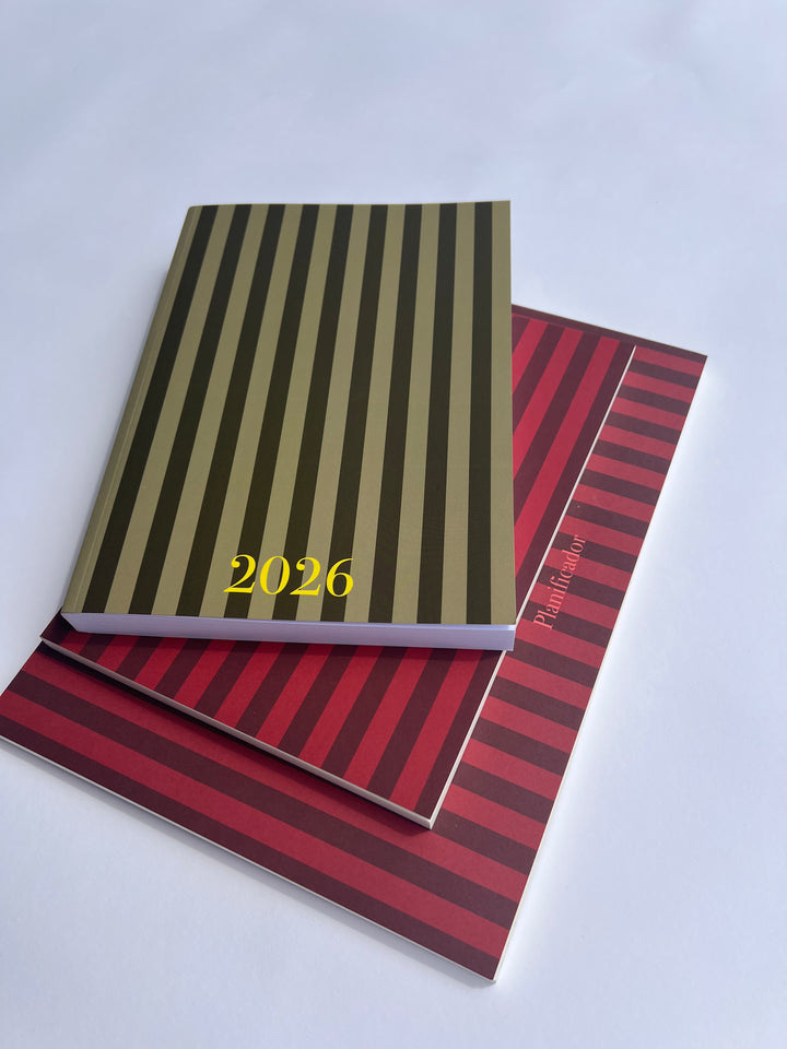 El Sistema Completo Stripes 26-27 - Modelo Bloom Red - AGENDA + PLANIFICADOR + CUADERNO