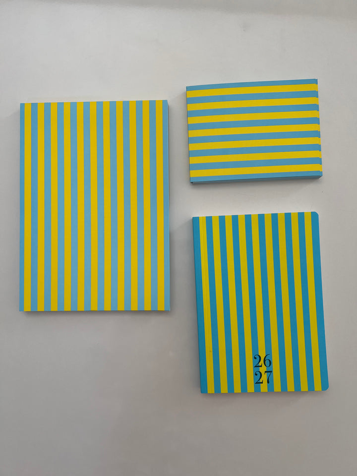 KIT ORGANIZACIÓN TOTAL stripes lemon- agenda 2026-27 + bloc A4 + bloc pequeño