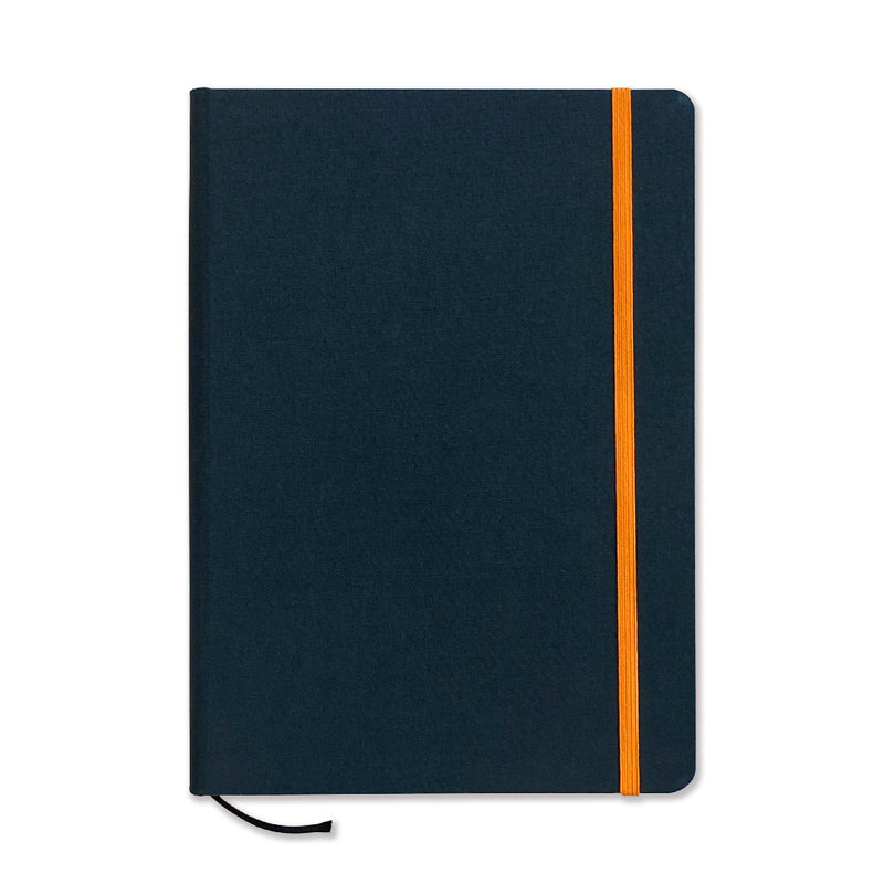 Cuaderno de tela azul marino  con goma de cierre fluor